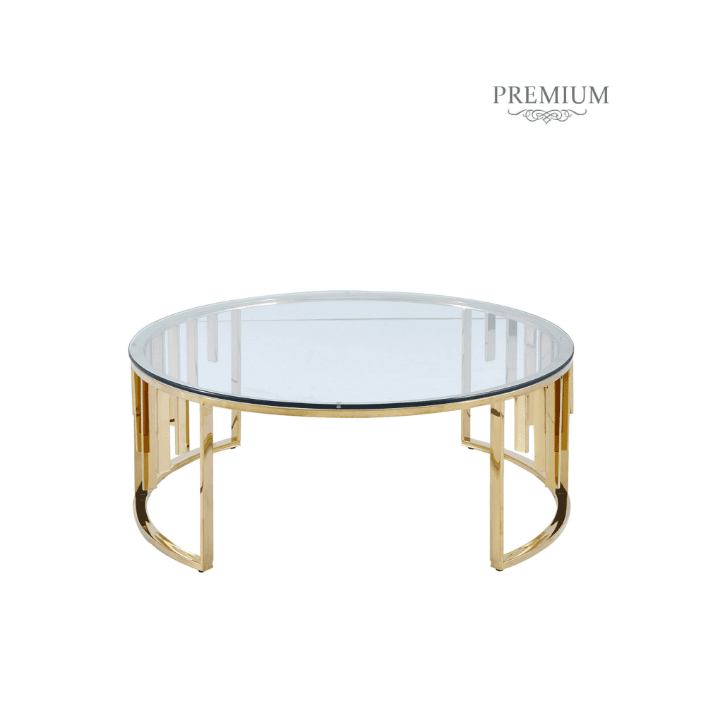 Owen Round Gold Metal Coffee Table with Clear Glass Top-2 Parts