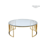 Owen Round Gold Metal Coffee Table with Clear Glass Top-2 Parts