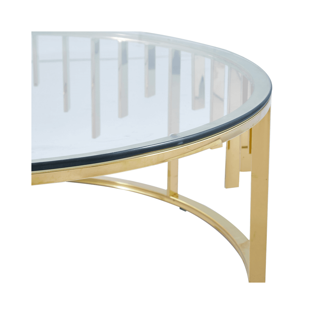 Owen Round Gold Metal Coffee Table with Clear Glass Top-2 Parts