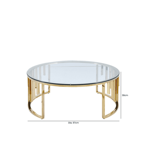 Owen Round Gold Metal Coffee Table with Clear Glass Top-2 Parts