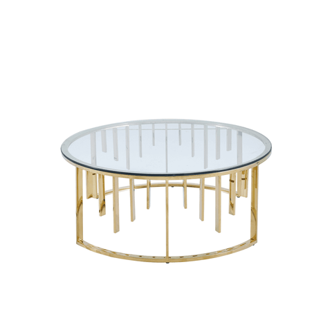 Owen Round Gold Metal Coffee Table with Clear Glass Top-2 Parts