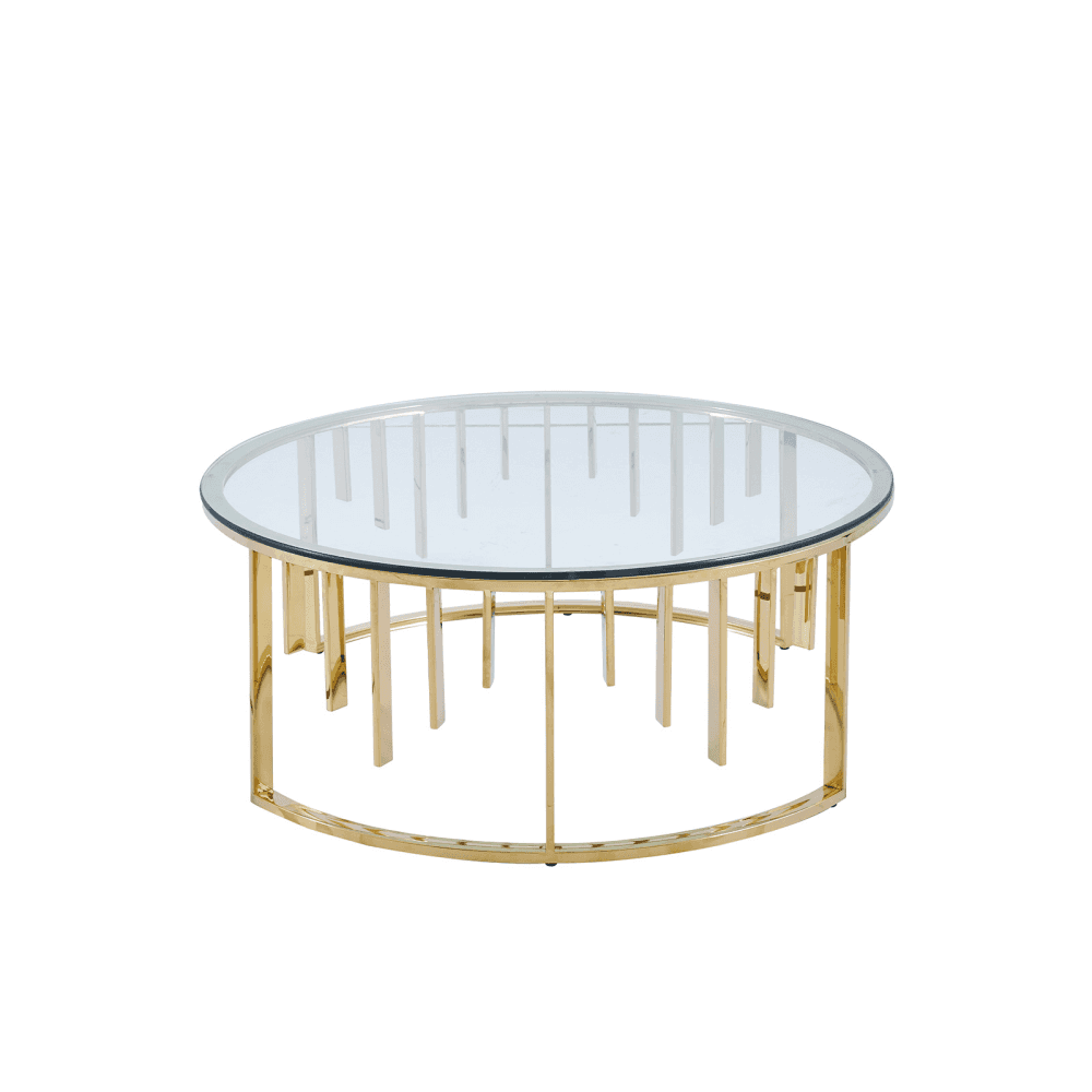 Owen Round Gold Metal Coffee Table with Clear Glass Top-2 Parts