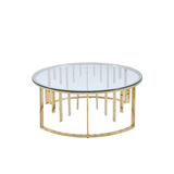 Owen Round Gold Metal Coffee Table with Clear Glass Top-2 Parts