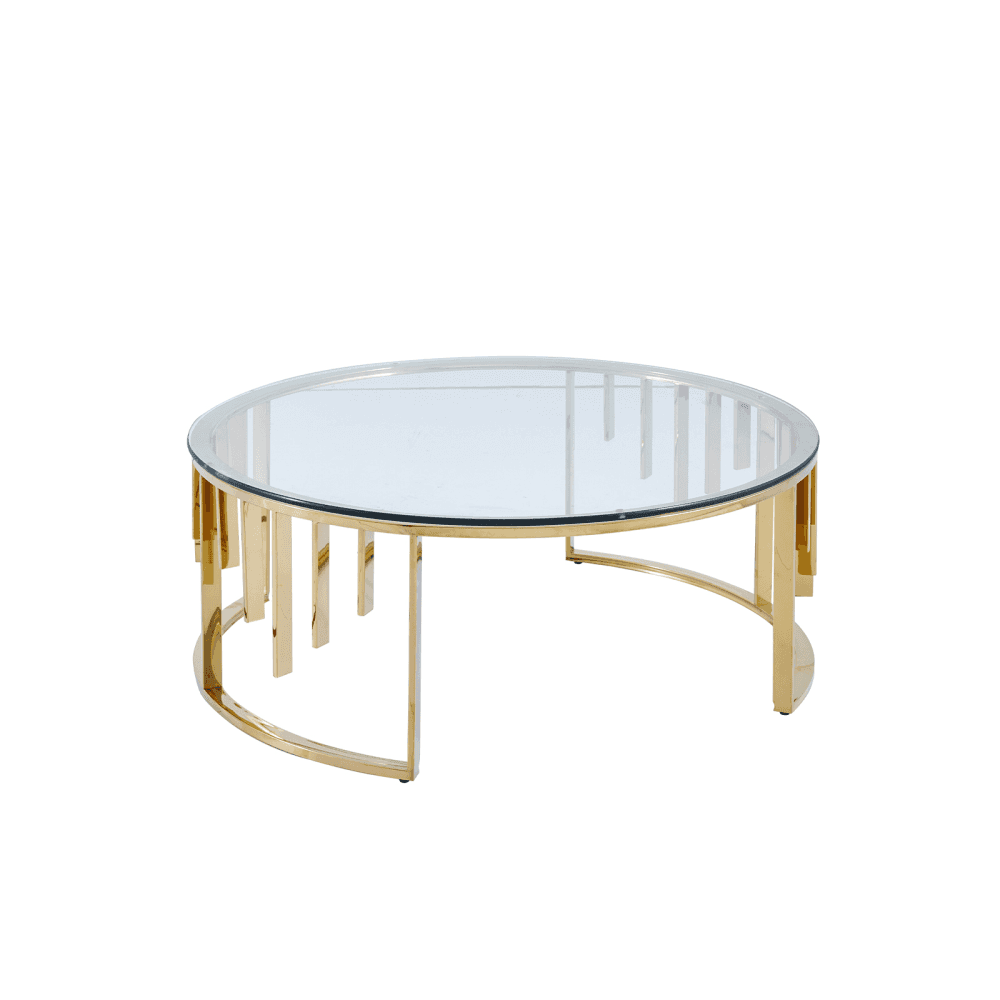 Owen Round Gold Metal Coffee Table with Clear Glass Top-2 Parts