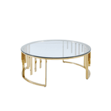Owen Round Gold Metal Coffee Table with Clear Glass Top-2 Parts