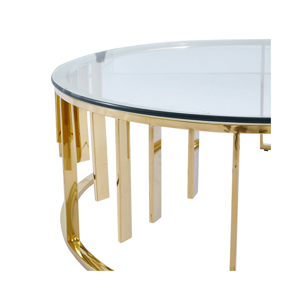 Owen Round Gold Metal Coffee Table with Clear Glass Top-2 Parts