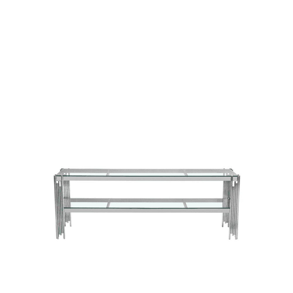 Cohen Chrome Steel Tubes Entertainment Unit with Clear Glass Shelves