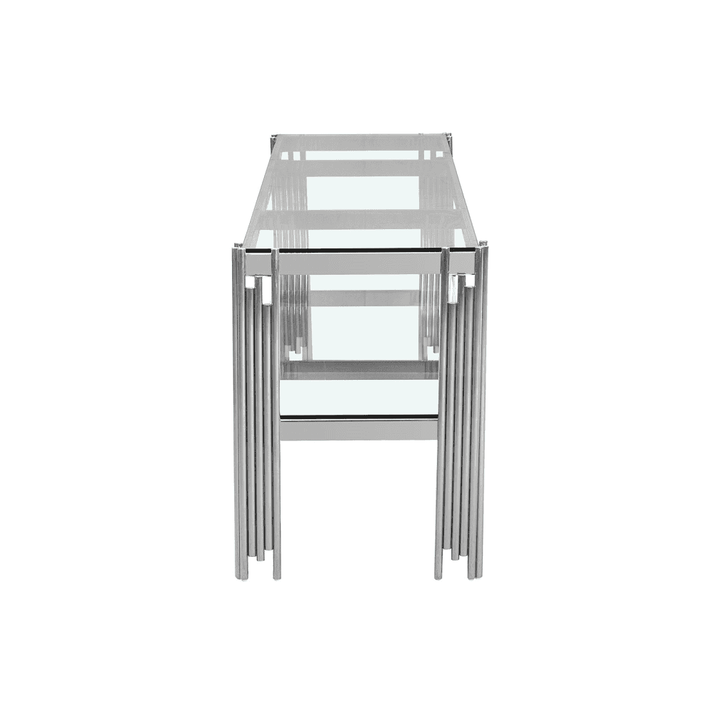 Cohen Chrome Steel Tubes Entertainment Unit with Clear Glass Shelves