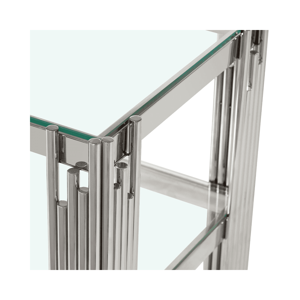 Cohen Chrome Steel Tubes Entertainment Unit with Clear Glass Shelves