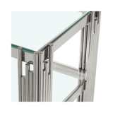 Cohen Chrome Steel Tubes Entertainment Unit with Clear Glass Shelves
