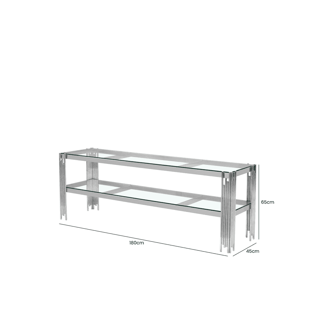 Cohen Chrome Steel Tubes Entertainment Unit with Clear Glass Shelves