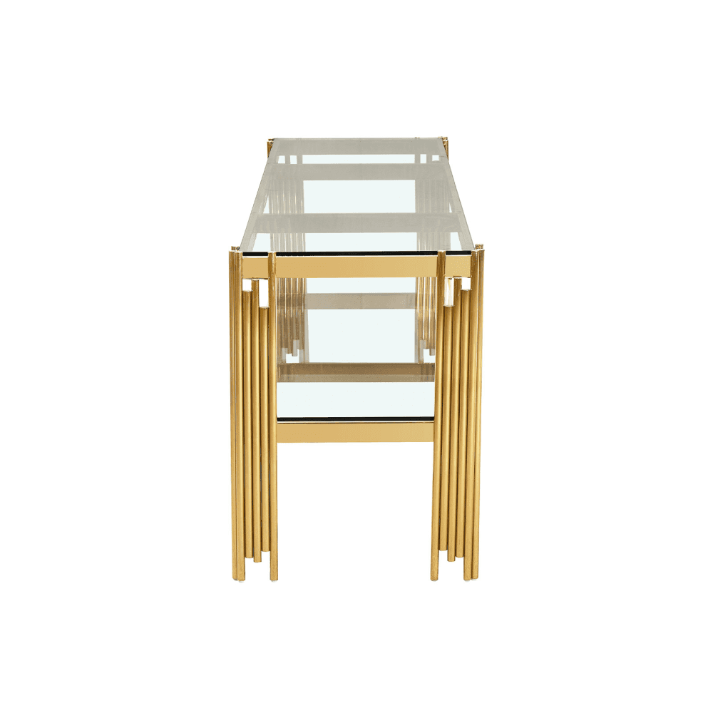 Cohen Gold Steel Tubes Entertainment Unit with Clear Glass Shelves
