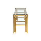 Cohen Gold Steel Tubes Entertainment Unit with Clear Glass Shelves