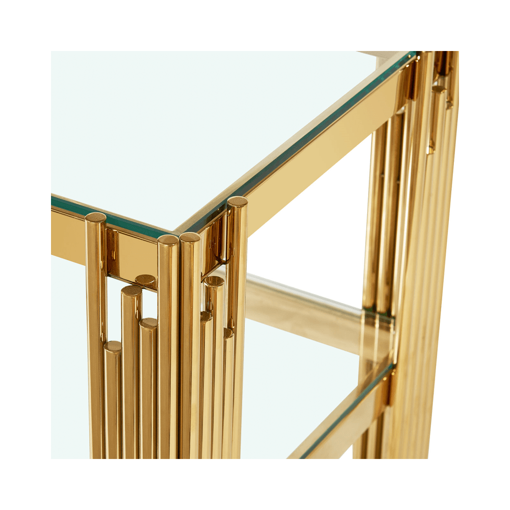 Cohen Gold Steel Tubes Entertainment Unit with Clear Glass Shelves