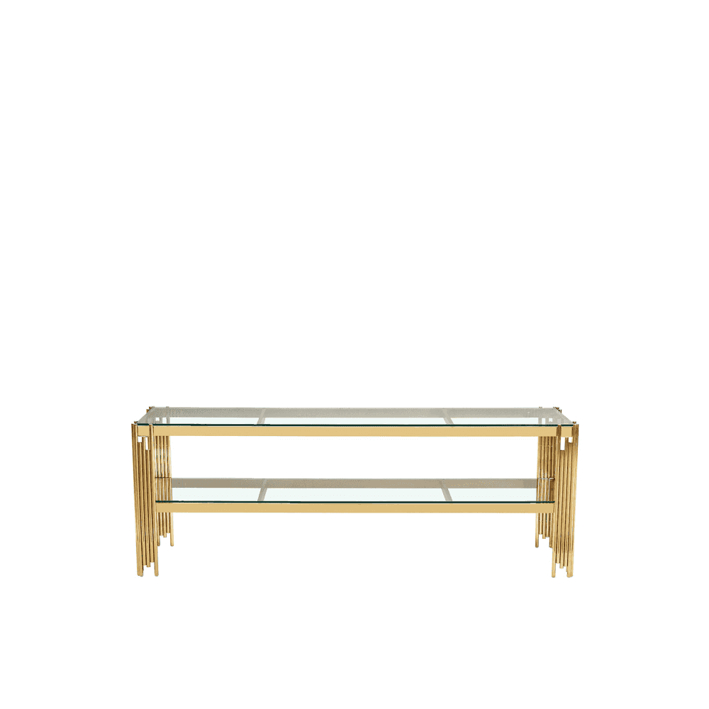 Cohen Gold Steel Tubes Entertainment Unit with Clear Glass Shelves