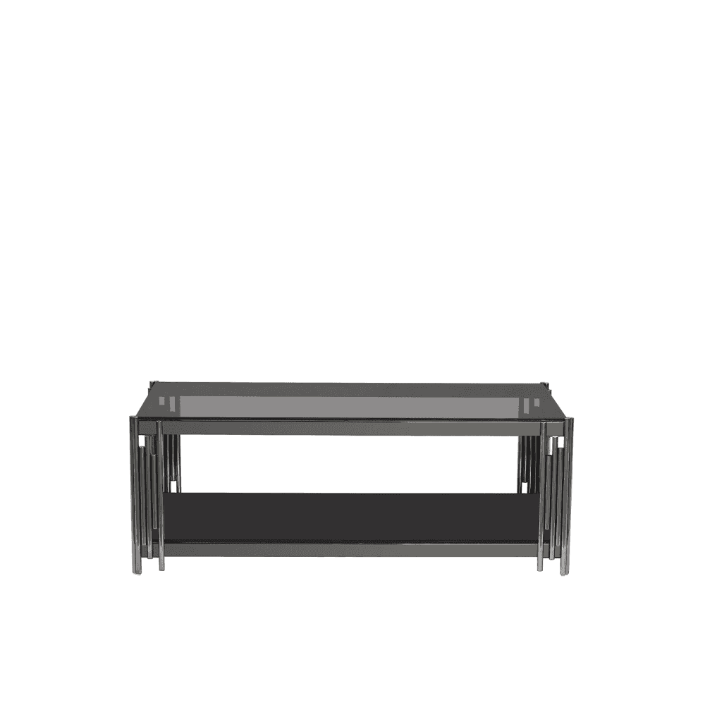 Cohen Black Gunmetal Steel Tubes and Smoke Glass Top Coffee Table - Black Bottom Glass