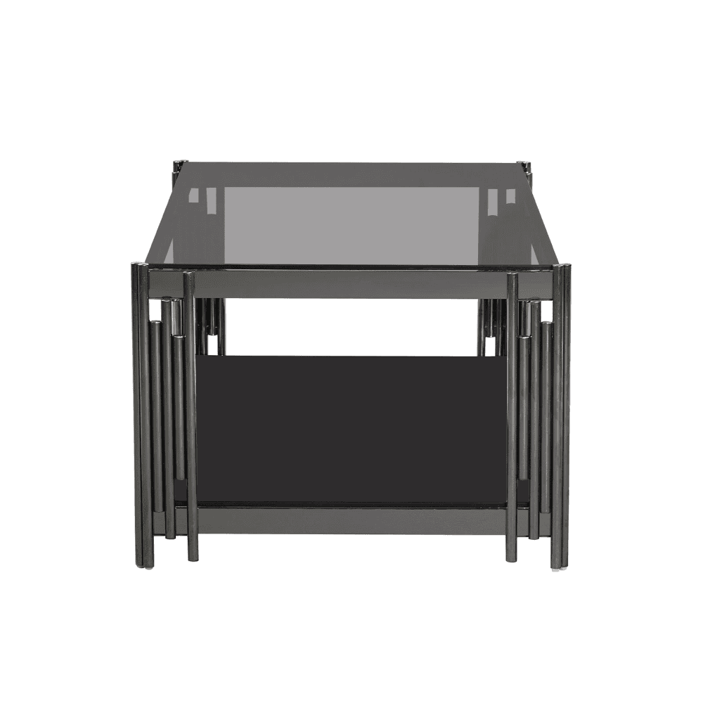 Cohen Black Gunmetal Steel Tubes and Smoke Glass Top Coffee Table - Black Bottom Glass
