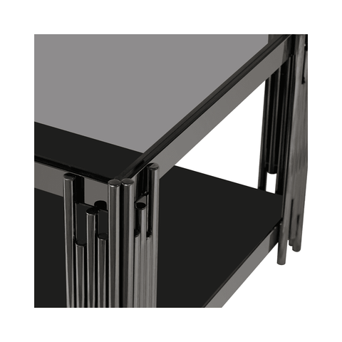 Cohen Black Gunmetal Steel Tubes and Smoke Glass Top Coffee Table - Black Bottom Glass
