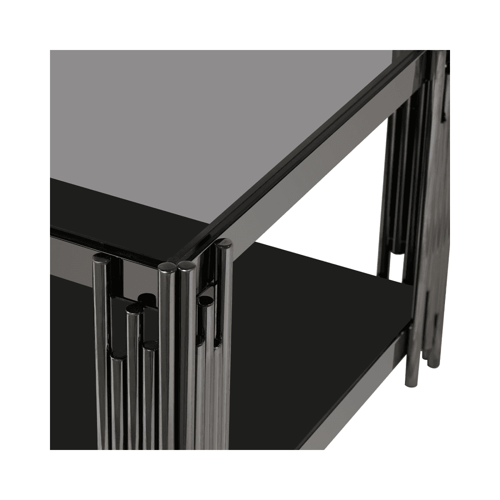Cohen Black Gunmetal Steel Tubes and Smoke Glass Top Coffee Table - Black Bottom Glass