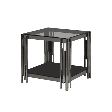 Cohen Black Gunmetal Steel Tubes and Smoke Glass Top End Table - Black Bottom Glass