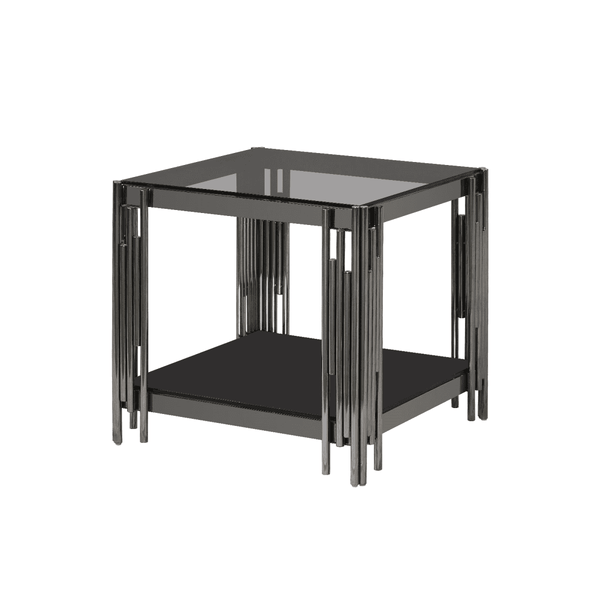 Cohen Black Gunmetal Steel Tubes and Smoke Glass Top End Table - Black Bottom Glass