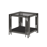 Cohen Black Gunmetal Steel Tubes and Smoke Glass Top End Table - Black Bottom Glass