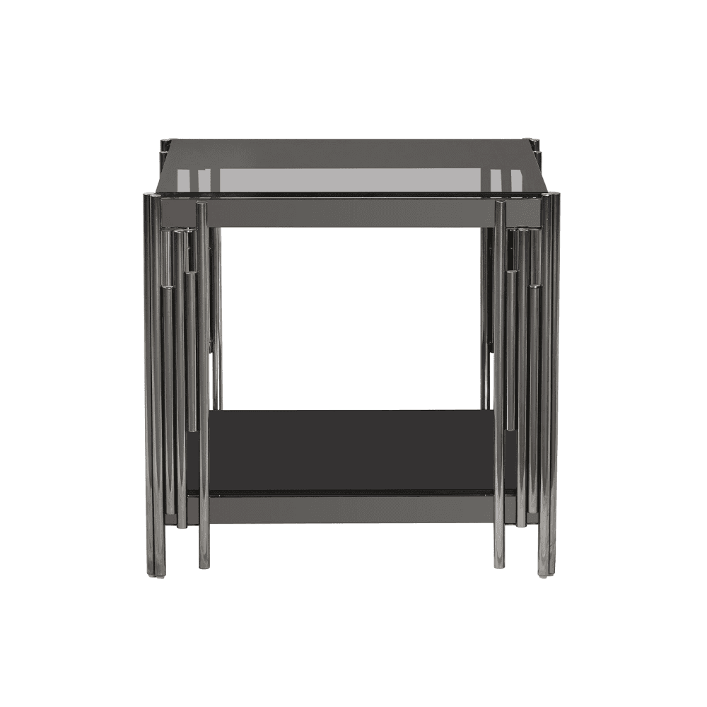 Cohen Black Gunmetal Steel Tubes and Smoke Glass Top End Table - Black Bottom Glass