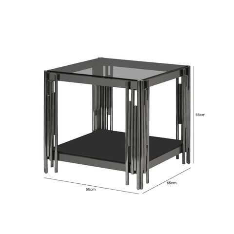 Cohen Black Gunmetal Steel Tubes and Smoke Glass Top End Table - Black Bottom Glass