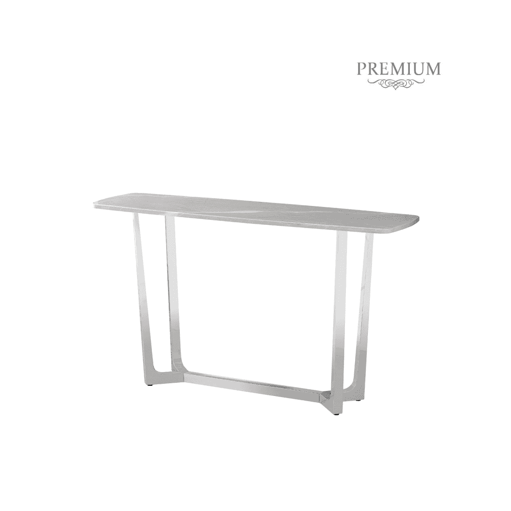 Meghan Chrome Metal Console Table with Grey Faux Marble Top - 2 Parts