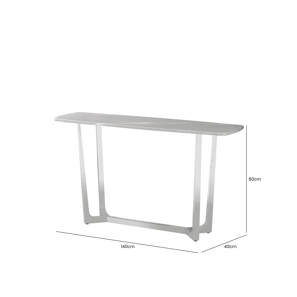 Meghan Chrome Metal Console Table with Grey Faux Marble Top - 2 Parts
