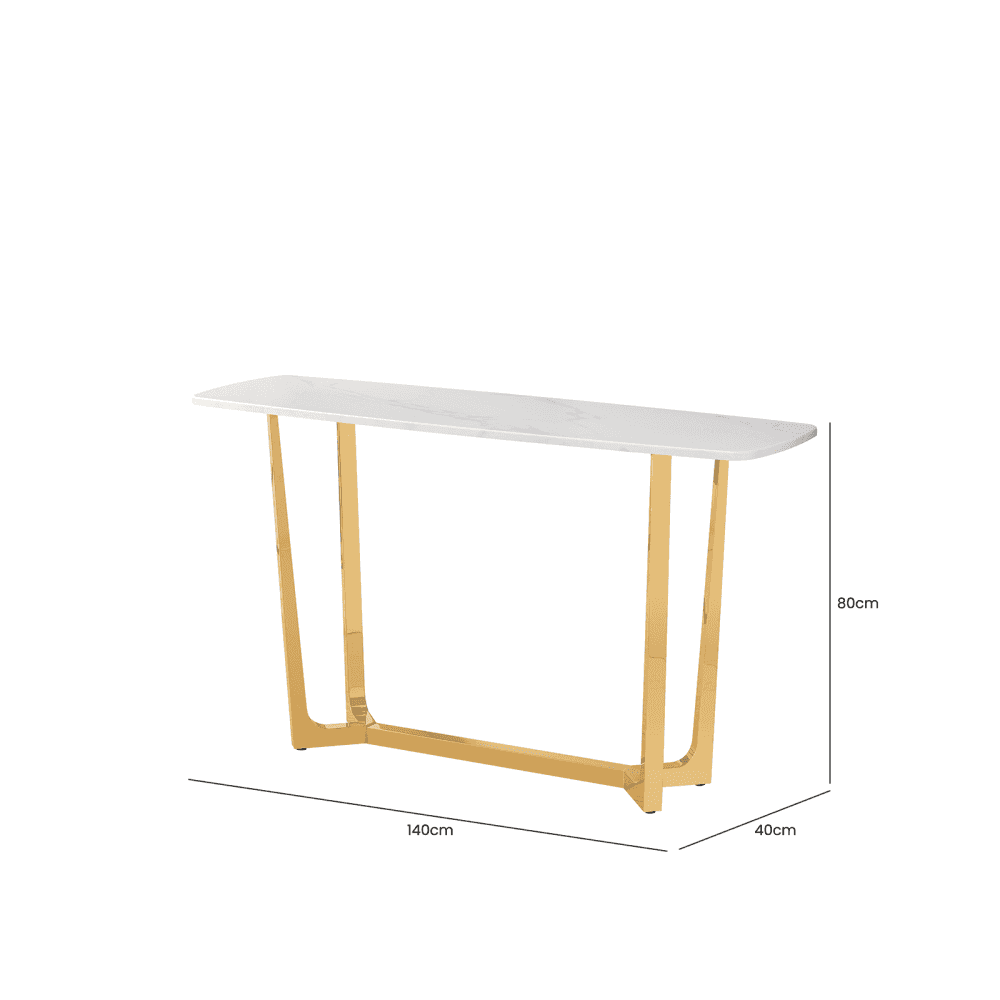Meghan Gold Metal Console Table with White Faux Marble Top - 2 Parts