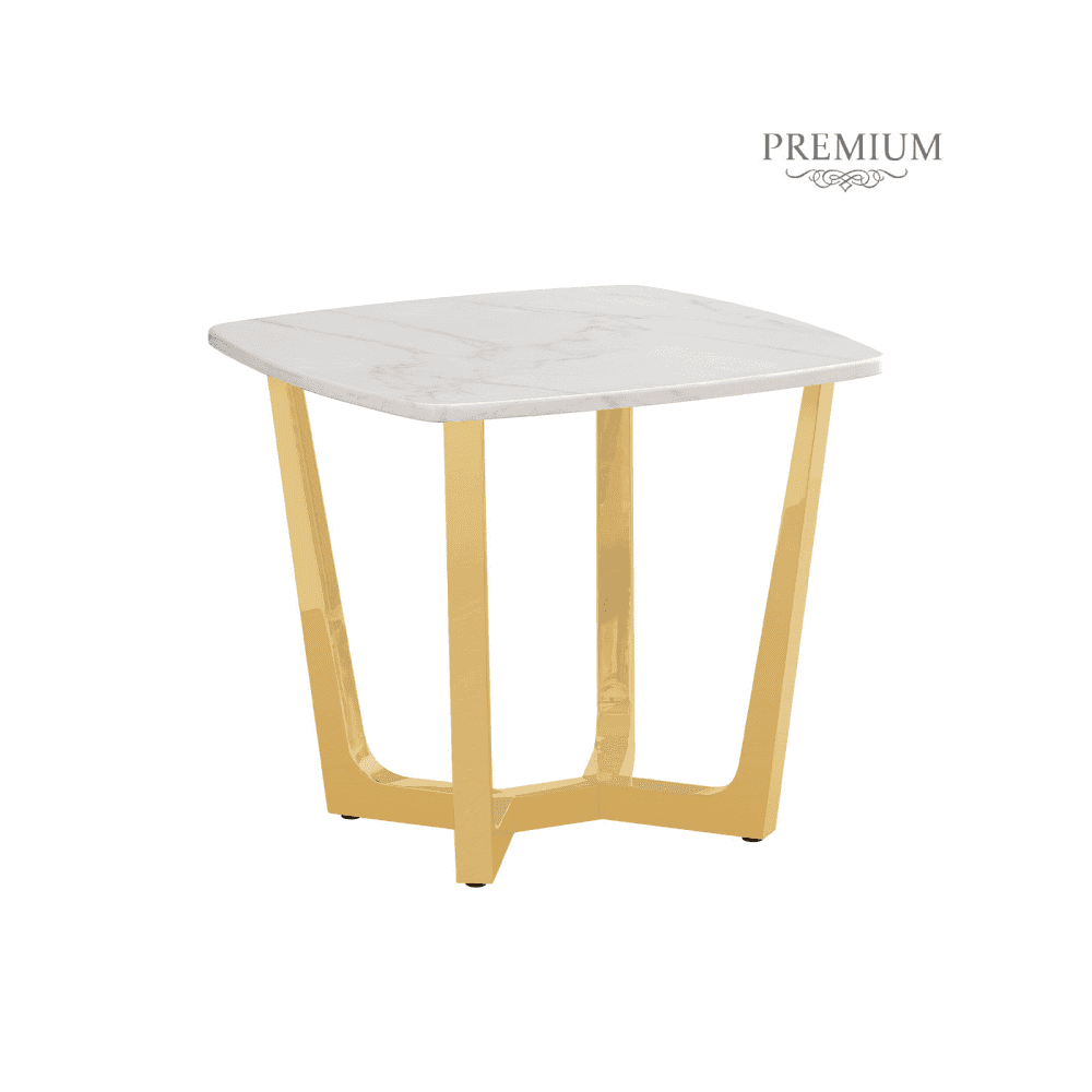 Meghan Gold Metal End Table with White Faux Marble Top - 2 Parts