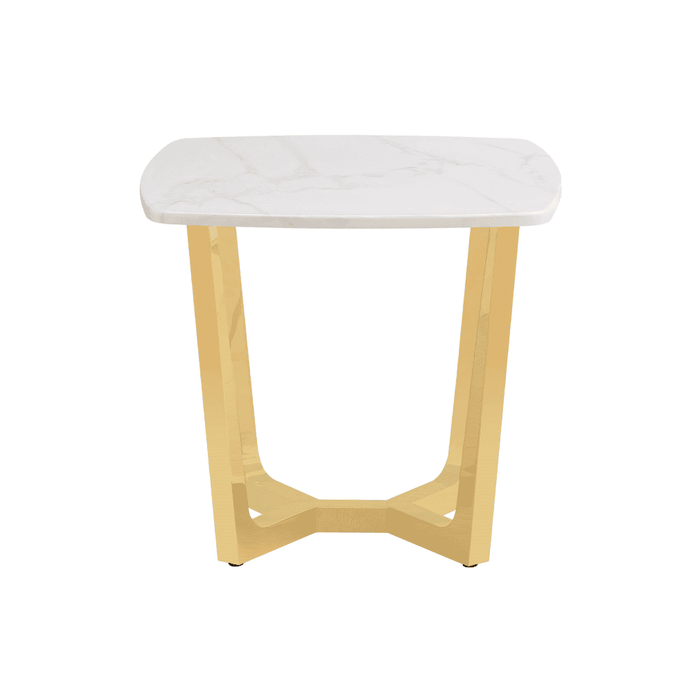Meghan Gold Metal End Table with White Faux Marble Top - 2 Parts
