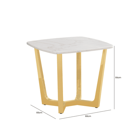 Meghan Gold Metal End Table with White Faux Marble Top - 2 Parts