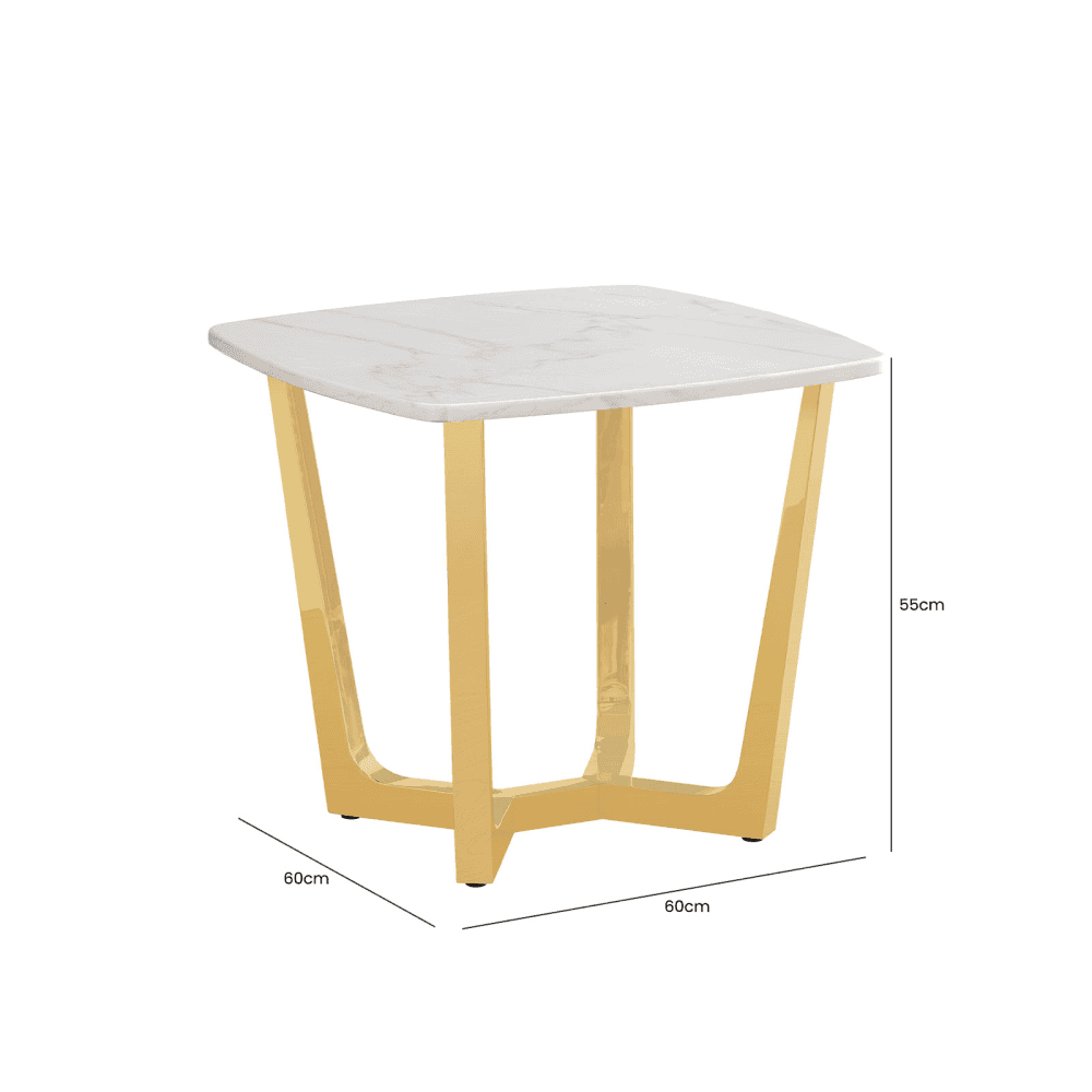 Meghan Gold Metal End Table with White Faux Marble Top - 2 Parts