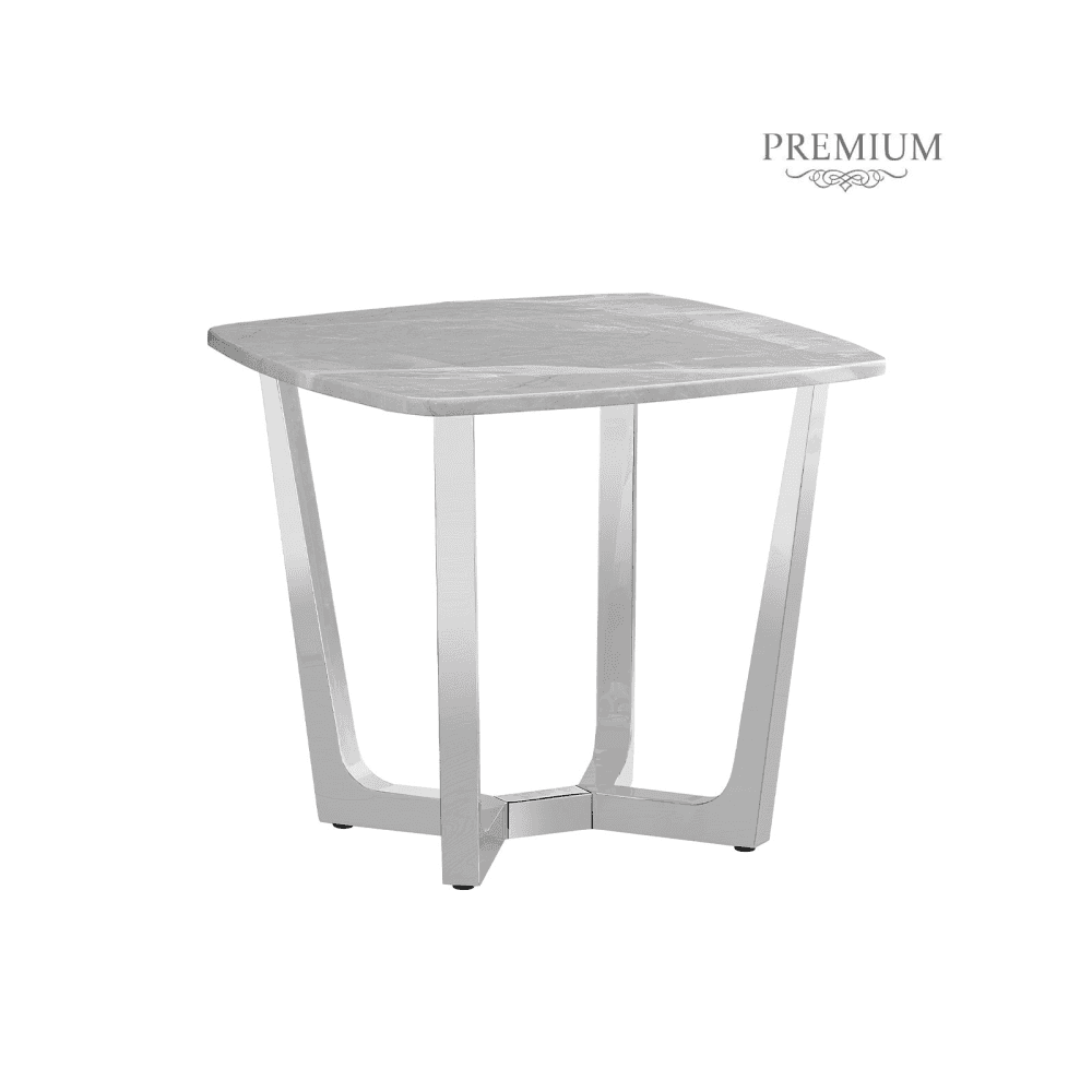 Meghan Chrome Metal End Table with Grey Faux Marble Top - 2 Parts