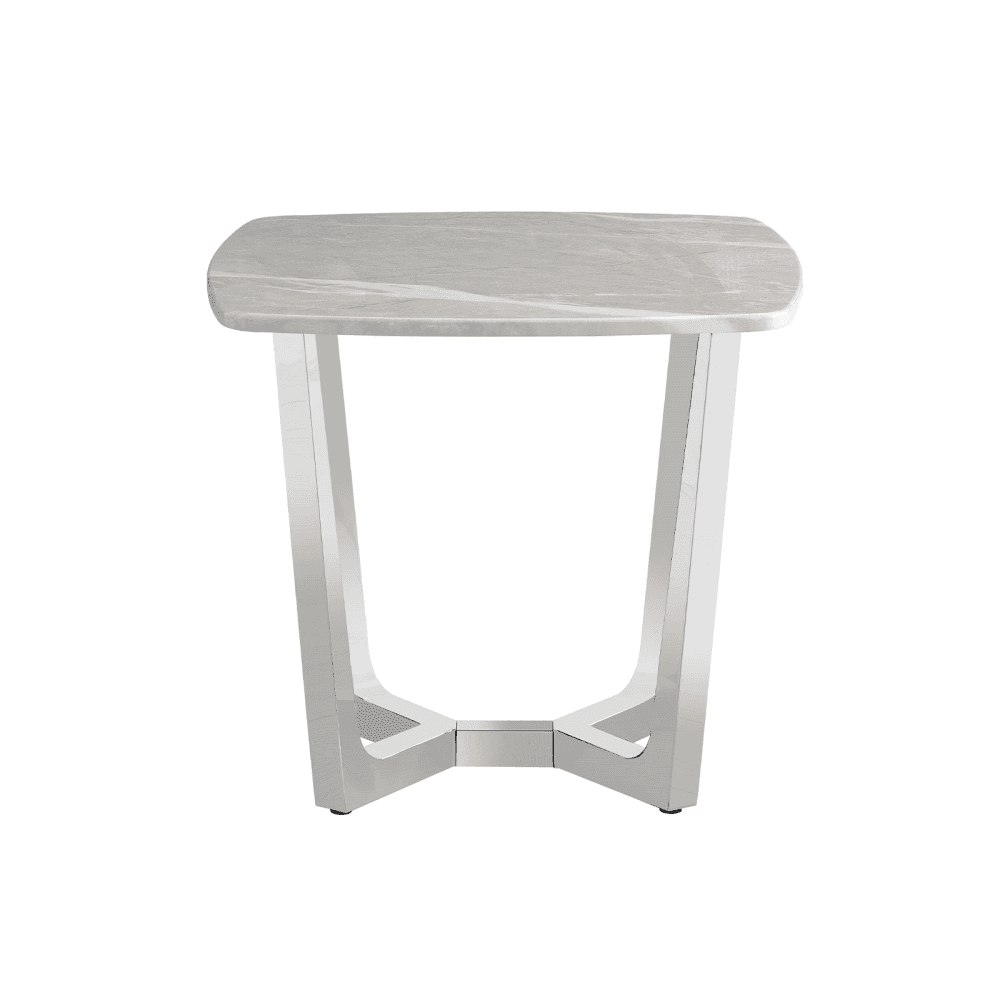 Meghan Chrome Metal End Table with Grey Faux Marble Top - 2 Parts