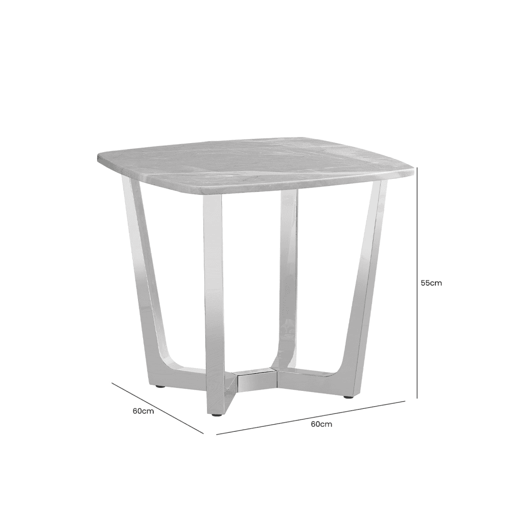Meghan Chrome Metal End Table with Grey Faux Marble Top - 2 Parts