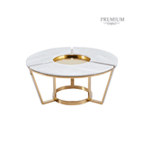 100cm Round Gold Metal Coffee Table with White Faux Marble Top - 2 Parts