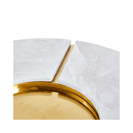 100cm Round Gold Metal Coffee Table with White Faux Marble Top - 2 Parts