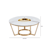 100cm Round Gold Metal Coffee Table with White Faux Marble Top - 2 Parts