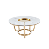 100cm Round Gold Metal Coffee Table with White Faux Marble Top - 2 Parts
