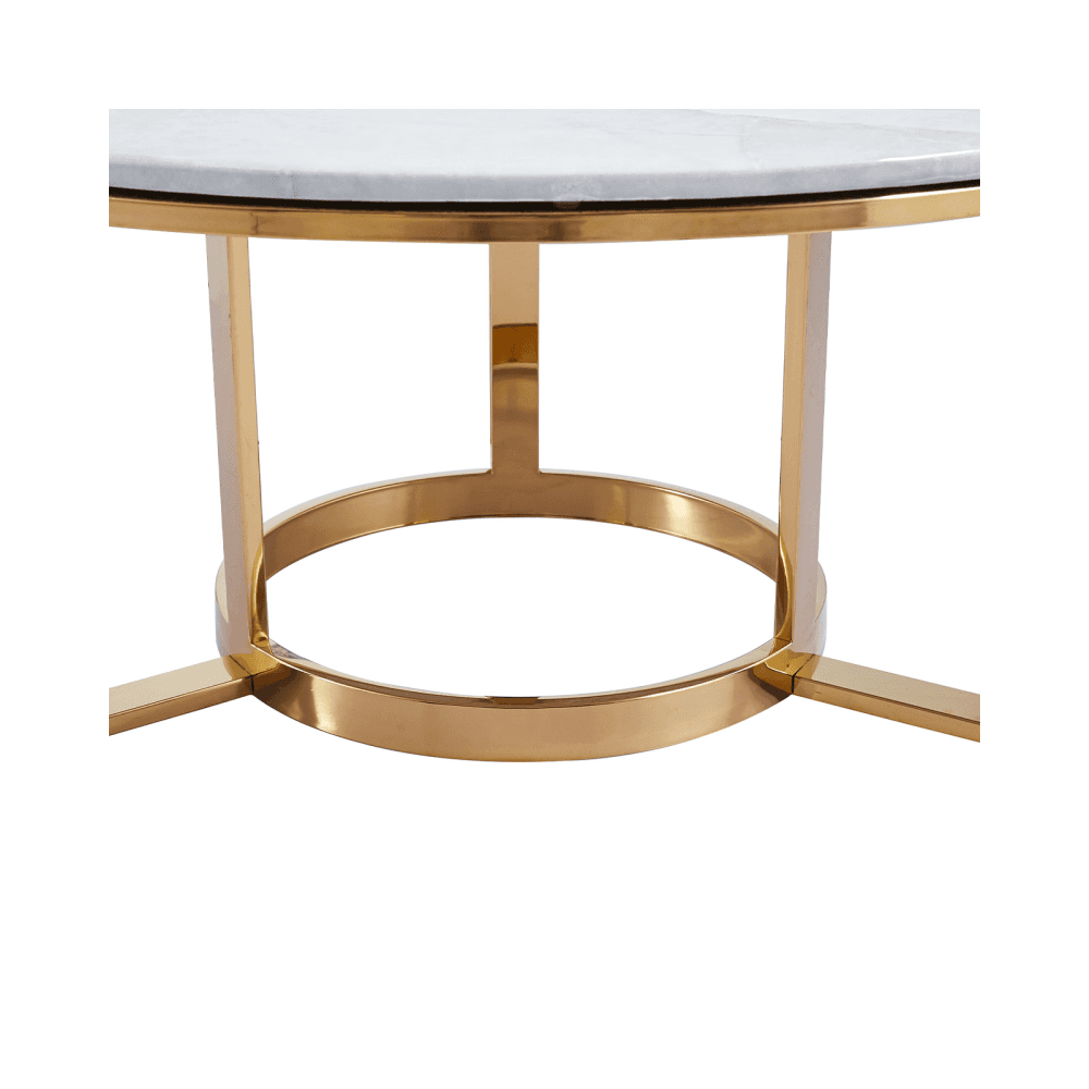 100cm Round Gold Metal Coffee Table with White Faux Marble Top - 2 Parts