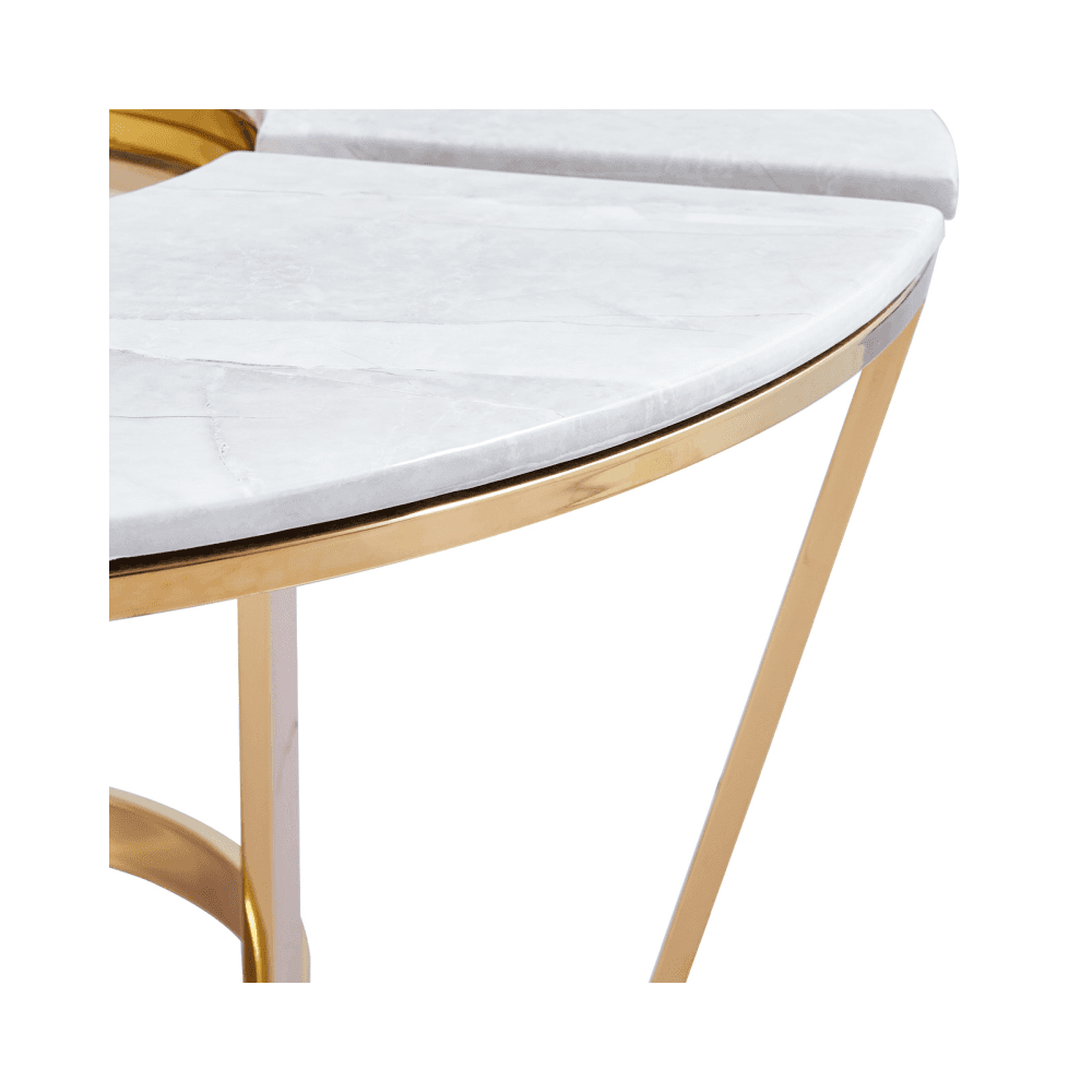 100cm Round Gold Metal Coffee Table with White Faux Marble Top - 2 Parts