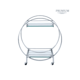 96cm Chrome Metal and Clear Glass Drinks Trolley - 2 Parts