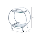 96cm Chrome Metal and Clear Glass Drinks Trolley - 2 Parts