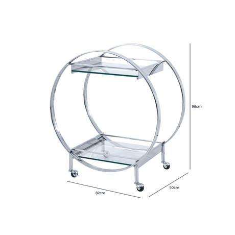 96cm Chrome Metal and Clear Glass Drinks Trolley - 2 Parts
