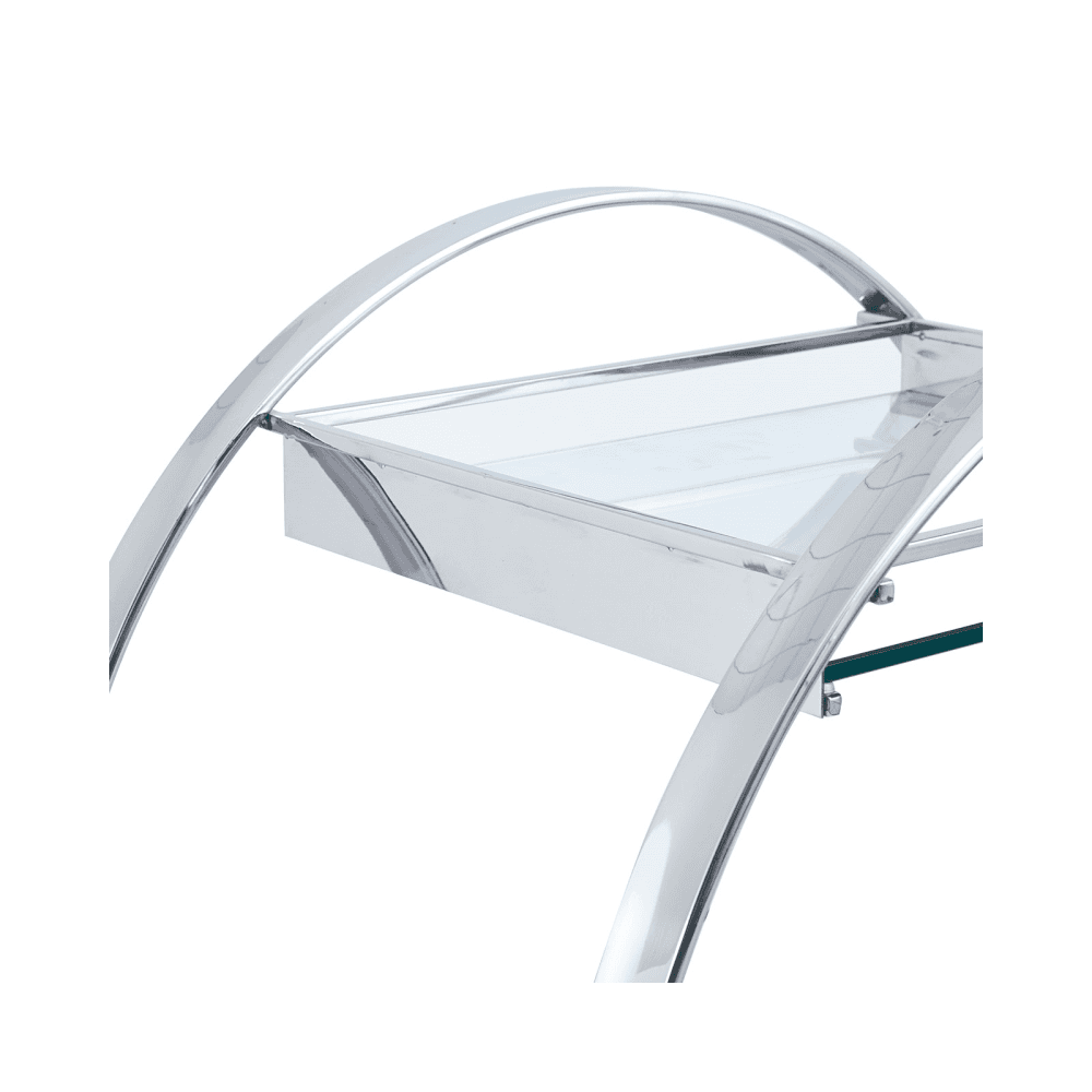 96cm Chrome Metal and Clear Glass Drinks Trolley - 2 Parts