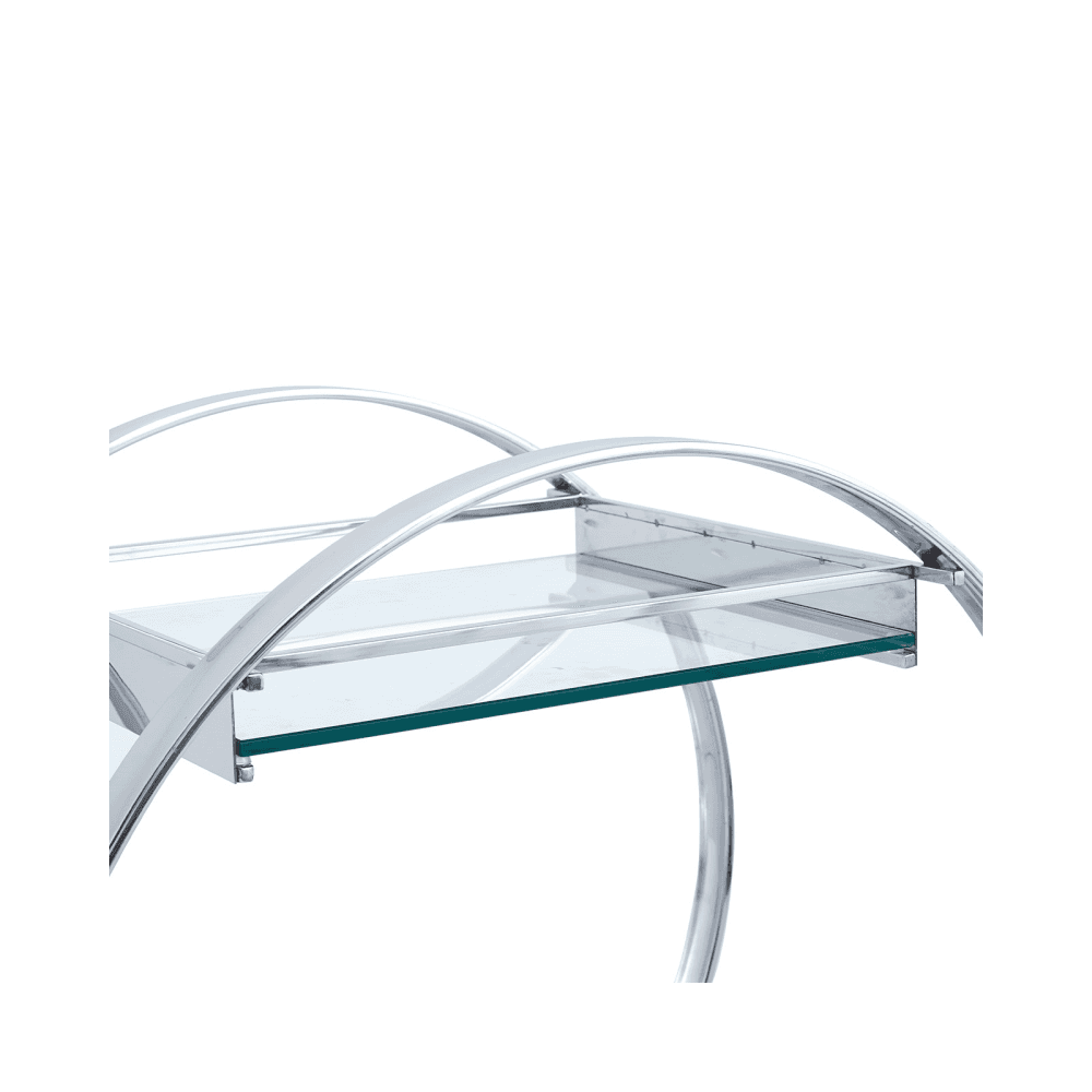 96cm Chrome Metal and Clear Glass Drinks Trolley - 2 Parts