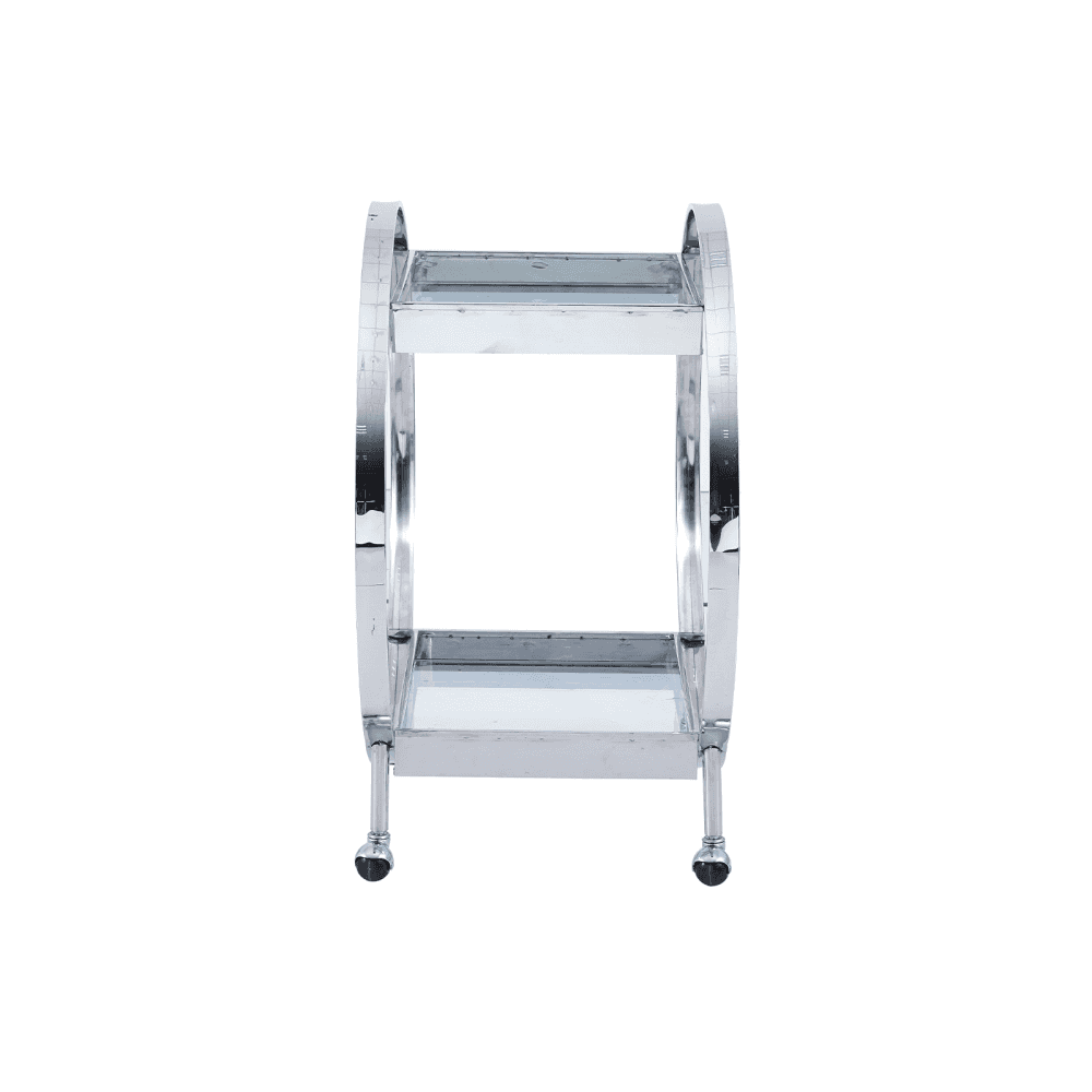 96cm Chrome Metal and Clear Glass Drinks Trolley - 2 Parts
